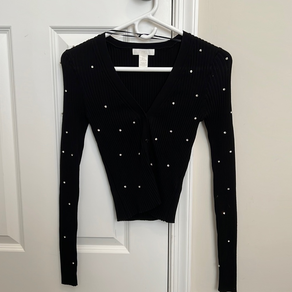Black gem sequin sweater button down